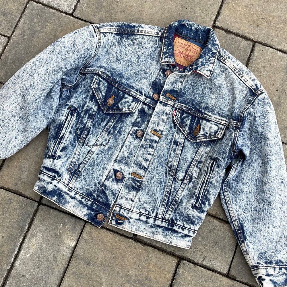1980's Levi's Acid Washed Denim Jacket Children's Size 12/14 Cotton Lined USA